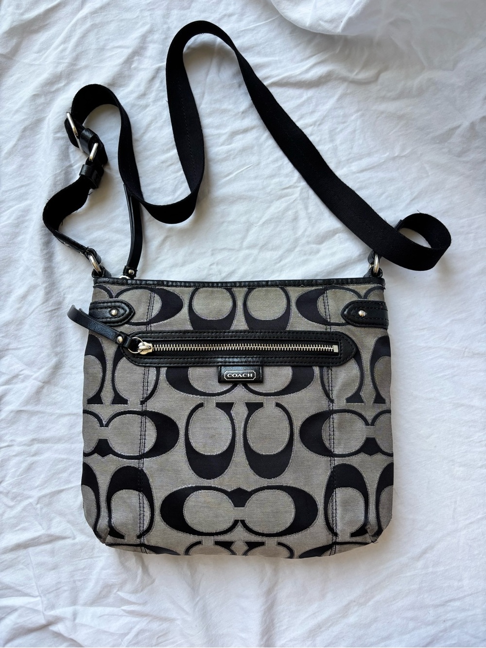 COACH Black & Gray Signature Crossbody Pouch
